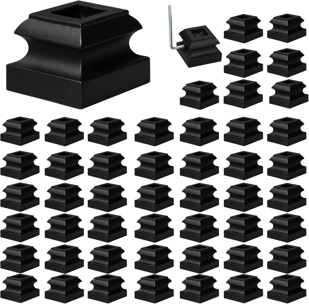 104 Pcs Iron Baluster Shoes 1/2 Inch Stair Flat Shoe with Screw Satin Black Metal Spindle Railing Square Scroll Basket Twist Knuckle Staircase Balusters for Staircase Baluster