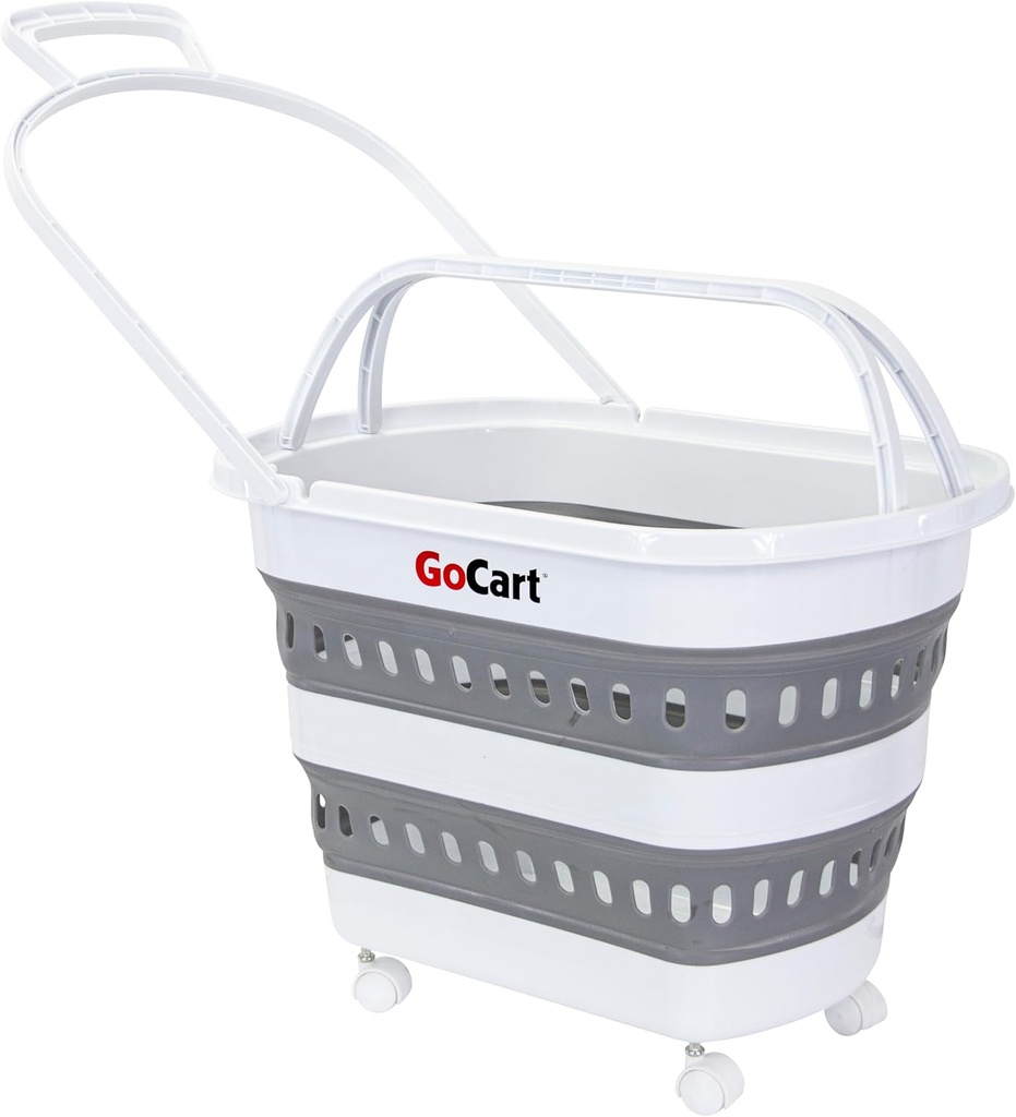 dbest products Folding Gocart Laundry Basket with Wheels, Multi Use Collapsible Grocery Shopping Cart, White