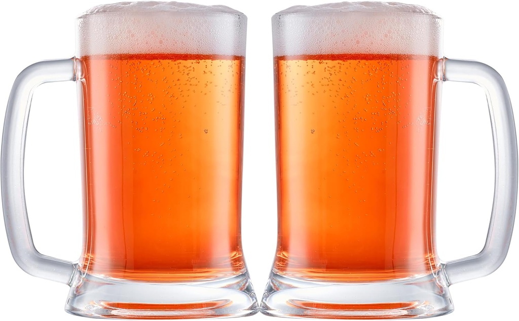 Beer Mugs Set of 2, German Stein With Handles, Traditional Large Glasses, Thick Mug for Men Dad Coworker Friend, Beer Lover Gift, 16 Oz
