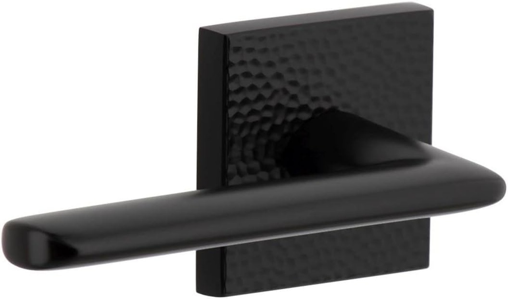 Viaggio QADMHMBRZ_PRV_234_LH Quadrato Hammered Left Handed Solid Brass Privacy Door Lever Set with Brezza Lever and Quadrato Hammered Backplate - 2-3/4" Backset - Satin Black