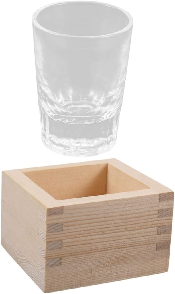 BESTYASH Japanese Style Glass Saki Cup with Wooden Box Traditional Square Glass Sake Cups for Warm Cold Serving Elegant Craftsmanship with Smooth Edges for Home Restaurant Use