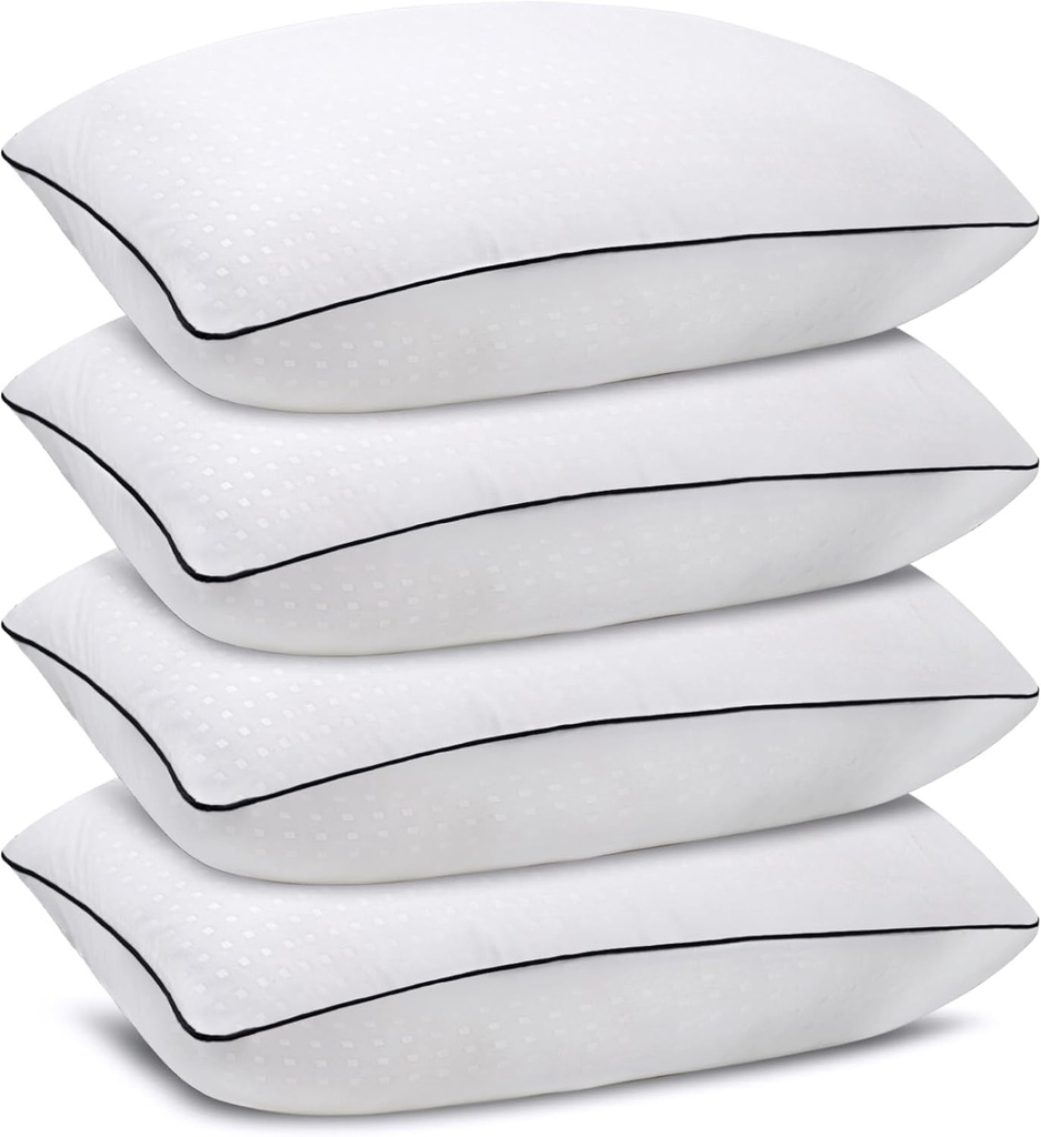Standard Size Bed Pillows for Sleeping 4 Pack,Luxury Hotel Pillows,Comfortable and Supportive,Machine Washable,Suitable for Stomach,Back and Side Sleepers.