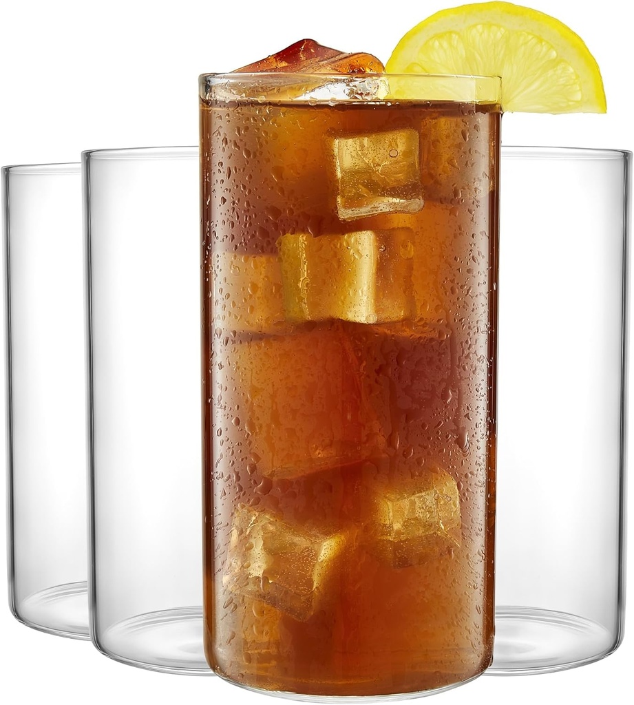 Thin Round Drinking Glasses Set of 4-19 oz Tall Water Glasses - Highball Glass Cups Set - Elegant Drinkware - Deluxe Glassware Sets for Sparkling Cocktails, Wine, Beer, Whiskey, Dinner