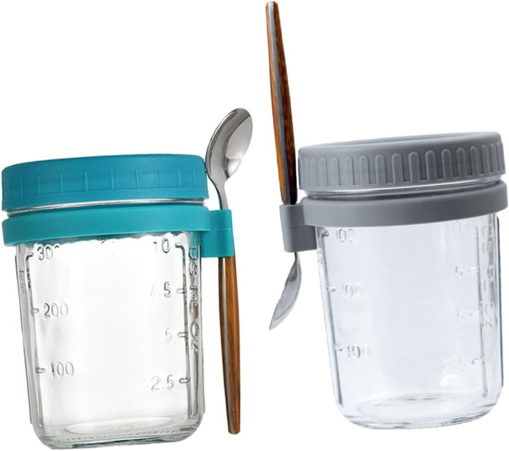Healifty 2sets Overnight Oats Cups Leakproof Glass Reusable Mason Jars for Cereal Yogurt