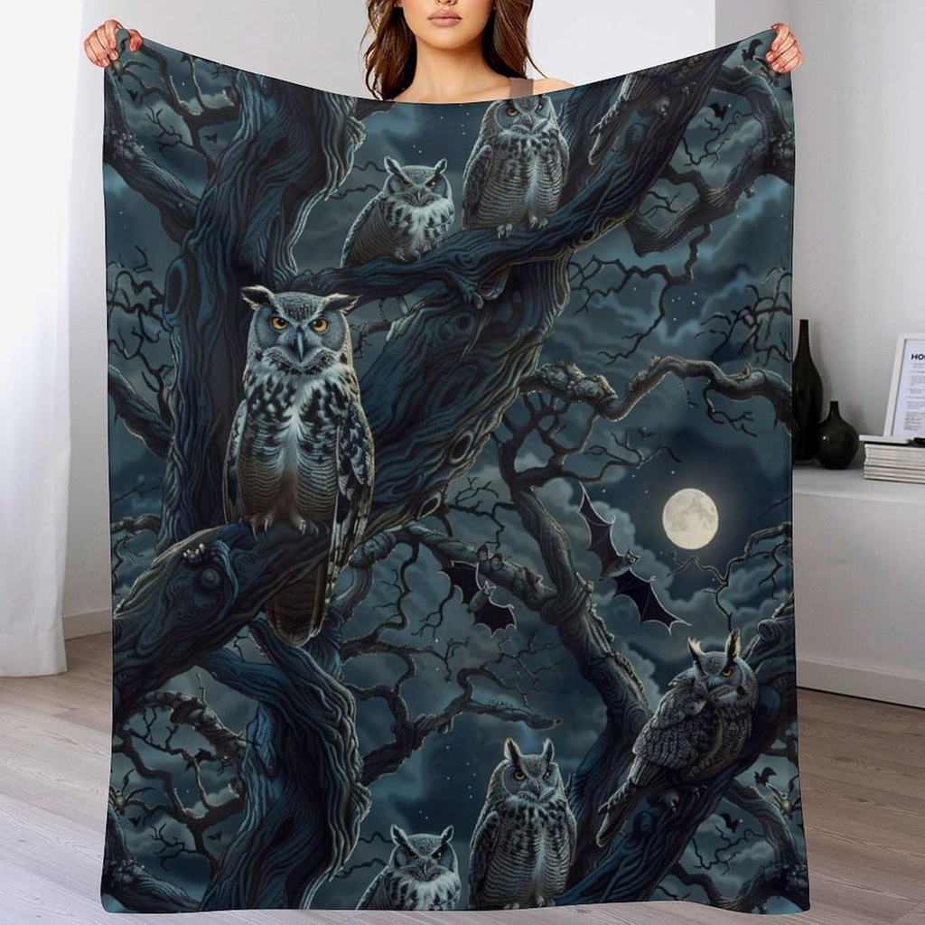 Gothic Owls Halloween Throw Flannel Blanket for Bed Sofa Couch Living Room Soft Fleece Air Conditioner Quilt Novelty Gifts 80"x60"