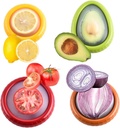 4PCs Silicone film cover+ABS Fruit and Vegetable Storage Containers Set for Fridge, Onion Storage Container, Avocado keeper,Tomato Saver,and Lemon holder reusable food savers