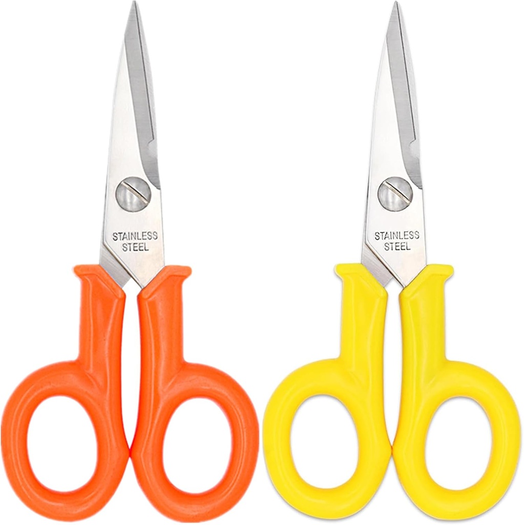 Precision Small Craft Scissors 2 Pack 6 Inch Kevlar Scissor Electricians Snips All Purpose Small Sharp Scissors for Office, Home, Crafting, Yellow&Orange