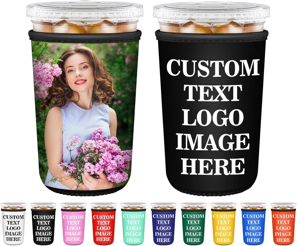 Custom Ice Coffee Sleeve, 10 PCS Reusable Insulated Neoprene Personalized Iced Coffee Cup Sleeves for Cold Hot Drinks, Universal Fit 22-24oz Cups