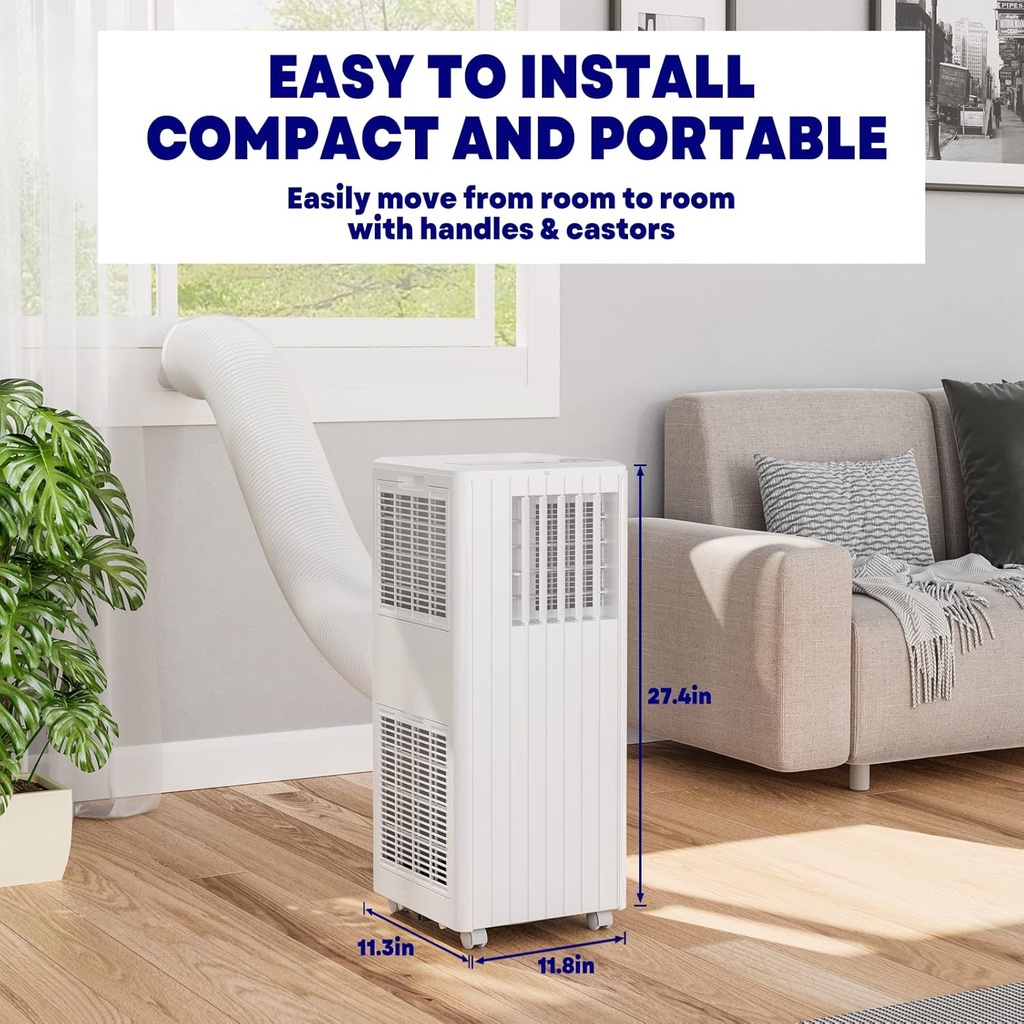 3-In-1 Portable Air Conditioner With 8000 BTU Cooling, Dehumidifying & Fan, Quiet Operation and Easy Mobility, Remote Control, Enhanced Air Quality for Home & Office, White