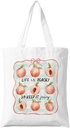 Life is Peachy So Keep it Juicy Tote Bag - Bow Peach Canvas Bag - Cute Girly Aesthetic Tote - Reusable Bags for Women & Teens. (127)