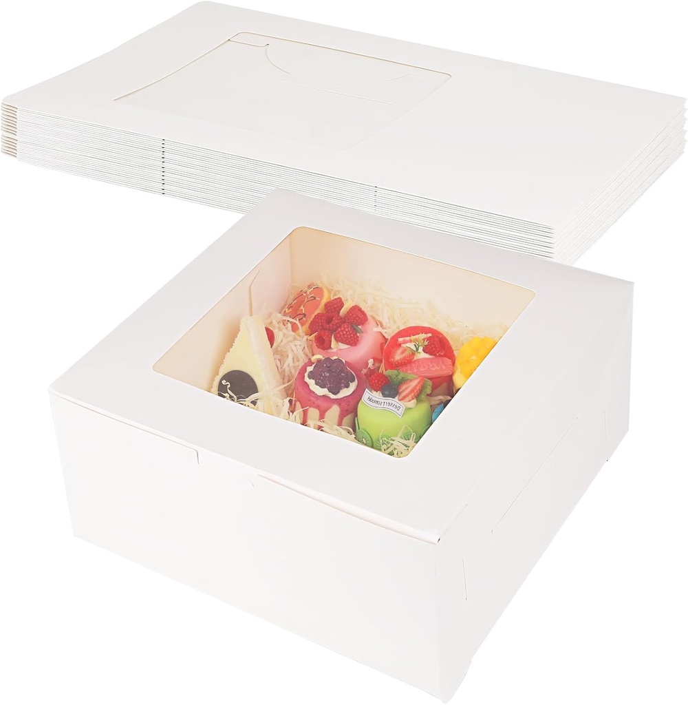 12 Piece Cardboard White Cake Boxex | 14 x 14 x 6 Inch | Large Bakery Boxes | Disposable Cake Containers | with Window | White Boxes