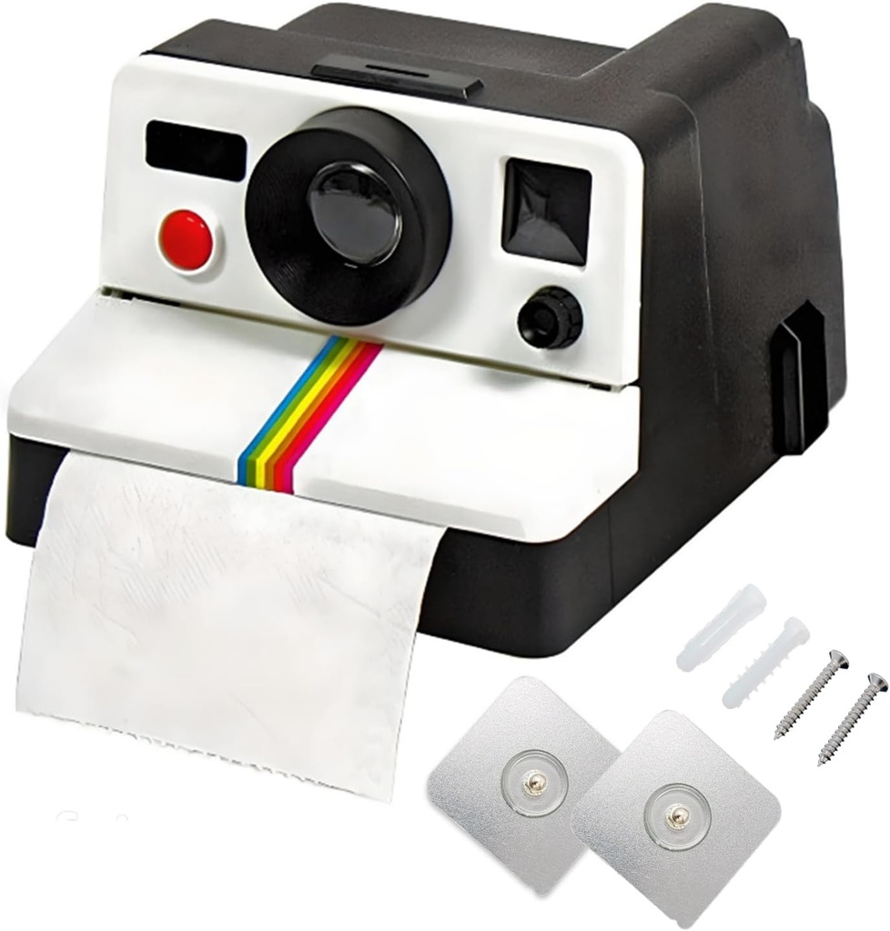 Retro Camera Toilet Paper Holder, Funny Creative Toilet Paper Rack, Screw or Nail-Free Installation, Suitable for Home Bathroom Decoration or Gift