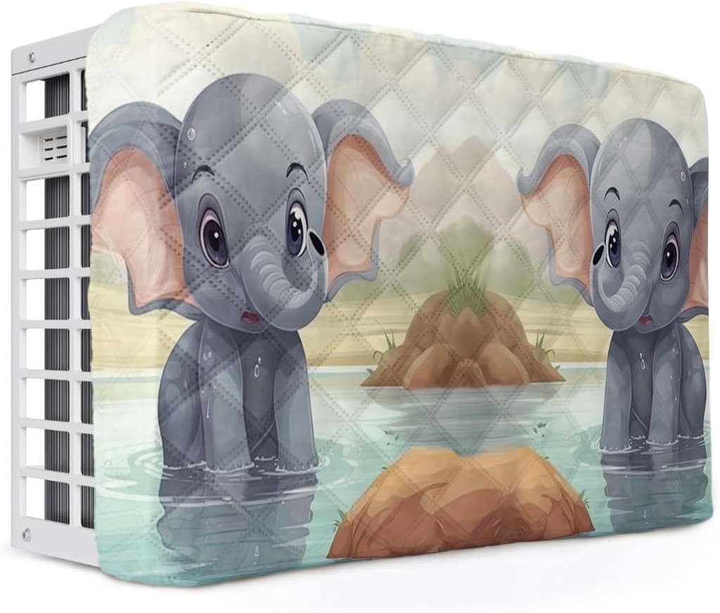 Air Conditioner Cover AC Cover Cute Cartoon Little Elephant in Lake Indoor Window Air Conditioner Covers Adjustable AC Covers for Inside Double Insulation 21x15x3.5 Inch