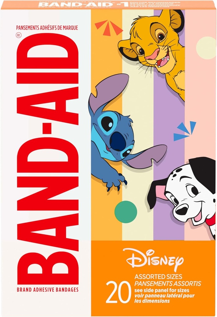BAND-AID Brand Adhesive Children's Bandages for Minor Cuts & Scrapes, Wound Care Featuring Classic Disney Characters, Fun Bandages for Kids and Toddlers, Assorted Sizes, 20 ct
