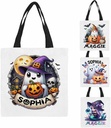 Personalized Halloween Tote Bag with Name Customized Pumpkin Witch Castle Skeleton Ghost Candy Bag Trick or Treat Goodie Gift