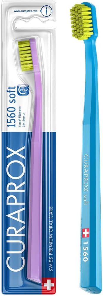 Curaprox CS 1560 Soft Toothbrush – Firmer Brushing Experience | Gentle Plaque Removal for Adults | Single Pack, Random Color