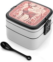 Bento Lunch Box for Women Lunch Containers for Adults Deer Pattern Double Layered Lunchbox Large Capacity Bento Box with Cutlery for Work Picnic Camping Travel
