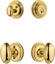 Nostalgic Warehouse Classic Rosette Entry Set with Homestead Knob in Unlacquered Brass