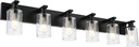 Modern Bathroom Vanity Light 6-Light Lamp in Black, Farmhouse Wall Light Fixture with Seeded Glass Shades Indoor Wall Lamp