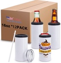 16 oz 12pack 4-in-1 Can Cooler Slim Sublimation Tumbler blank, Double Stainless Steel Vacuum Insulated for Hot and Cold Beverages, Standard Can, Beer Bottle and Insulated Mugs