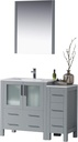 Blossom 42” Bathroom Vanity with Ceramic Sink, Side Cabinet and Mirror – Solid Wood, Soft Close Drawers, Ample Storage, Durable Build - Storage Cabinet for Small & Large Bathrooms, Metal Grey