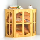 Jolitac Corner Bread Box - Farmhouse Vintage Style Solid Wood Bread Storage with Wavy Acrylic Door Panel Large Capacity Double Layer Countertop Organizer for Homemade Bread Baguette & Pastries Keeper