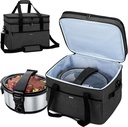 YARWO Large Slow Cooker Travel Bag Compatible with Crock-Pot/Hamilton Beach 8-10 Quart, Double Layers Slow Cooker Carrier Case for Kitchen Appliance and Accessories, Upgraded Version, Black (Bag Only)