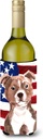Caroline's Treasures BB9392LITERK Red Staffie Bull Terrier Patriotic Wine Bottle Hugger Bottle Cooler Sleeve Hugger Machine Washable Collapsible Insulator Beverage Insulated Holder