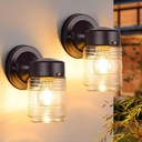 Jelly Jar Outdoor Wall Lantern, Dark Chocolate Exterior Waterproof Porch Wall Mount Lights, Anti-Rust Sconce Lighting, E26 Patio Lamp, 2 Pack