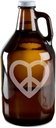 Peace And Love Heart Design Hand-Made Etched Glass Beer Growler 64 oz