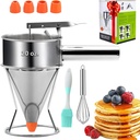 Stainless Steel Pancake Batter Dispenser with Stand, Funnel Cake & Cupcake Batter Dispenser, Multi-Caliber Nozzles for Waffles, Crepes & Icing – Includes 4 Nozzles, Whisk & Brush - 20oz