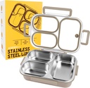 Stainless Steel Lunch Box, 3 Compartments Metal Bento Box for Kids, 25oz Lunch Container with Leakproof Lid, Divided Meal Prep Box for Adults, Kids - Ideal for Office, School, Healthy Eating