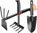 Premium 3-Piece Garden Tool Set - Cultivator, Rake, and Trowel - Heavy Duty, Ergonomic Design Features, includs 2-in-1 Cultivator and Tiller, Outdoor Hand Rake, Garden Trowel, Garden Tools for Weeding