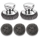 5PCS Stainless Steel Scrubber Pads, Steel Wool Scrubber Set with 2Pcs Handle, Stainless Scrubber for Cleaning Kitchen and Household, Dishes, Stoves, Grill, Wash Sink, Pots