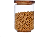 Glass Storage Jar with Wood Lids, Airtight Sealed Clear Borosilicate Glass Canister Kitchen Food Storage Containers for Coffee Beans Loose Tea Nuts Sugar Candy Spice, 450ml 16 oz (750ml 26 oz)