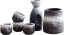 6 PCS Sake Set with Warmer, Japanese Traditional Ceramic Mini Japanese Sake Sets with Sake Serving, 1 Sake Pot, 4 Sake Cup and Warmer Cups