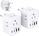 2 Pack European Travel Plug Adapter, HANYCONY International Power Adapter 4 Outlets 4 USB C Ports (2 USB C), Foldable Type C Adapter for US to Most Europe EU Italy Spain Greece Portugal France Germany