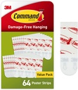 Command Poster Strips, 64 Command Strips Damage-Free Hanging Poster Hangers, No Tools Great for Christmas Decorations, White Adhesive
