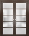 SARTODOORS Quadro 4002 | Double Swing Interior French Doors with Glass with Frosted Glass, MDF, Hardware Included, 72x80, Brown, Modern