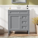 30'' Bathroom Vanity with Single Sink, Modern Bathroom Cabinets Freestanding with 2 Drawers and a Tip Out Drawer, Bathroom Sink Cabinet, Solid Wood Frame, Grey