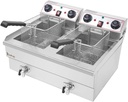 24.9QT/ 23.6L Electric Deep Fryer w/Frying Baskets Timer Drains & Lids, Dual Tank Kitchen Countertop Commercial Frying Machine, Adjustable Temperature, 3400W 110V 60HZ