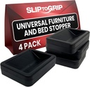 SlipToGrip 4-Pack Bed and Furniture Stoppers to Prevent Sliding - Wheel Stopper for Furniture and Bed Frame Wheel Stoppers - No Slip Stopper for Chairs, Desks, Sofas - Protects All Floors - Black