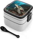 Bento Lunch Box for Women Lunch Containers for Adults Sea Turtle Double Layered Lunchbox Large Capacity Bento Box with Cutlery for Work Picnic Camping Travel