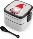 Bento Box Stackable Lunch Box with 2 Compartments Leak-Proof Food Storage Containers Gnome Bento Lunch Box for Adults Lunch Containers with Utensil Set