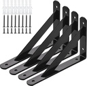 Heavy Duty Shelf Brackets, 8 in X 5 in Wall Mount L Steel Bracket for Floating Shelf, Black, 4 Pack