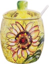 Ceramic Sugar Bowl Sunflower Painting Salt Pepper Storage Jar with Lid And Spoon