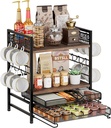 Coffee Bar Organizer, 4 Tier Coffee Station Organizer for Countertop, 30 K Cup Pod Drawer, Mug Cup Holder Stand With 12 Hooks, Multifunctional K Pods Shelf Storage Holder Drawer