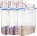 3 Pcs Rice Storage Containers (4 Lbs / 2 Kg Each) – Airtight BPA-Free ABS Plastic Dispenser with Measuring Cup & Pour Spout for Rice, Cereal, Pet Food, and More (Blue + Clear)