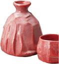 Ale-net Sake Set Tokkuri Ochoko Set 390cc Red Raku Style No. 2 Tokkuri & Guinomi (2 Pieces) Set Pottery Mino Ware