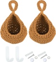 PATIKIL Hanging Fruit Baskets for Kitchen, 2 Pack Mini Size Teardrop Home Decor Storage Hand-Woven Hanging Basket for Garlic Potato Vegetable, Caramel Color